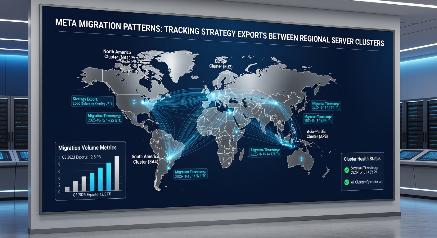 Data dashboard displaying migration metrics for popular strategies across global server regions