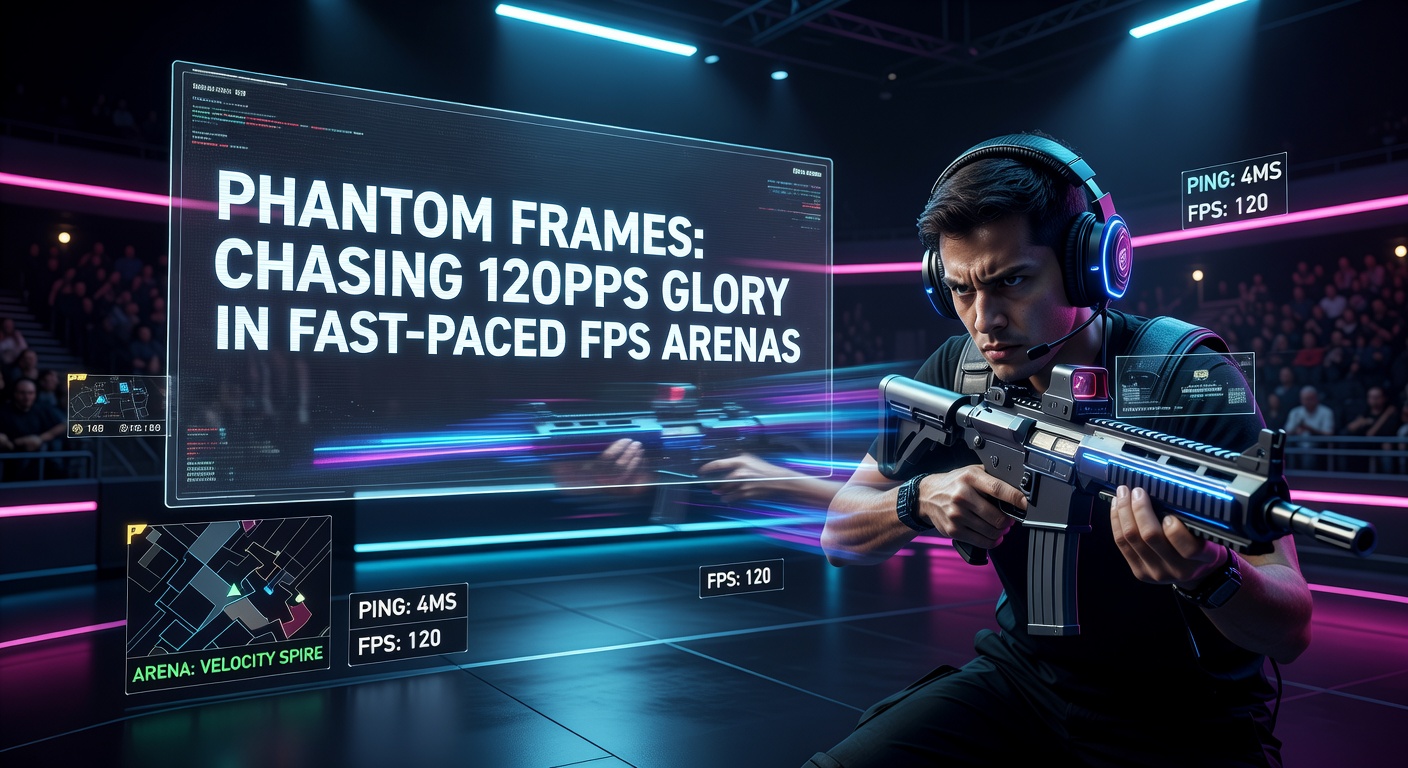 High-speed FPS gameplay showcasing smooth 120FPS motion with phantom frame interpolation creating fluid enemy dodges and precise headshots in a neon-lit arena