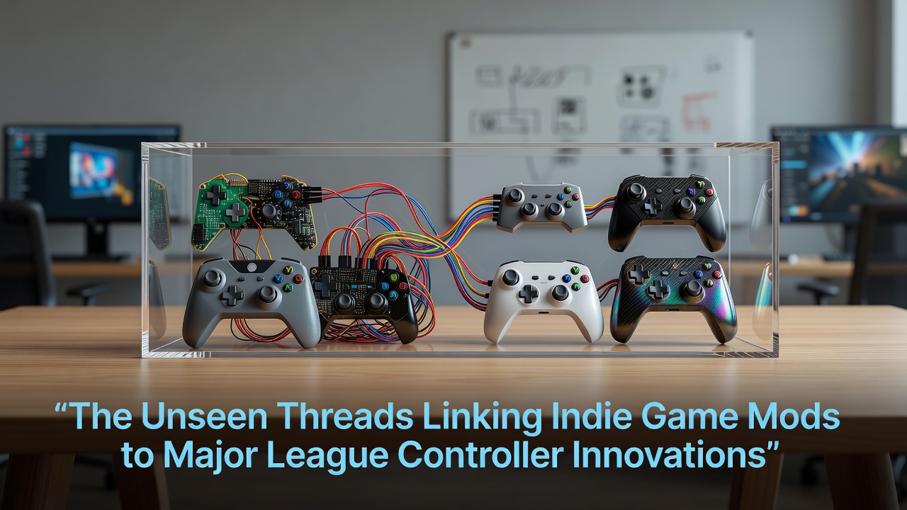 Professional esports players using custom controllers derived from community mod designs during a major tournament match
