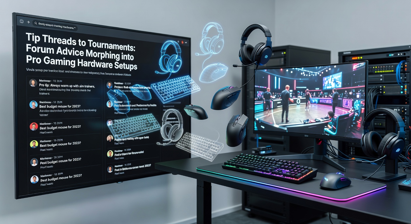 A bustling online forum thread filled with detailed gaming PC builds, monitors, and peripherals discussed by enthusiasts turning into pro-level setups